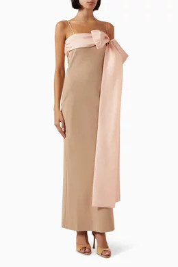Buy BERNADETTE Neutral Bart Bow Maxi Dress in Crepe For