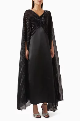 Buy Alize Black Pleated Off-shoulder Cape Dress in Organza For Women Online  | Ounass UAE