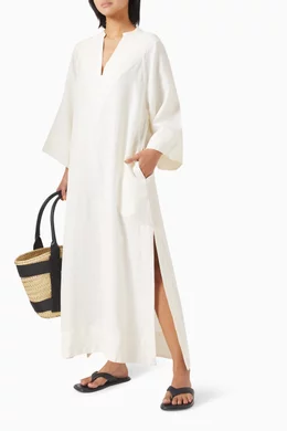linen.midi dress Embroidered Floral Linen Midi Dress | Cute Dresses main image 1