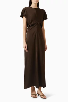 toteme brown silk dress HAZEL PINK FLORAL PRINTED MAXI DRESS – Deasha India main image 1