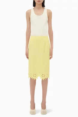 スカート BOTTEGA VENETA GRAINY ENGLISH EMBROIDERY MIDI SKIRT Buy Bottega Veneta Yellow English Embroidery Midi Skirt in