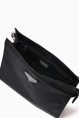 Buy Prada Black Triangle Logo Pouch in Re-Nylon & Saffiano Leather