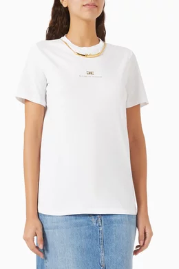 関税込◆ELISABETTA FRANCHI◆チャーム付き コットン Tシャツ Elisabetta Franchi Black Necklace T-shirt | Lace Boutique