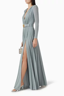 Buy Elisabetta Franchi Blue Structured Belted Maxi Dress in Pleated-jersey  For Women Online | Ounass UAE