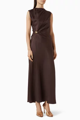 ワンピース Loulou Studio FW25 Brown silk Roan dress (ROAN BROWN) Loulou Studio Draped Brown Silk 'Roan' Dress | ShopSimon