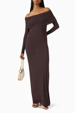 Buy SKIMS Brown Sheer Modal Off Shoulder Long Dress For Women Online |  Ounass UAE