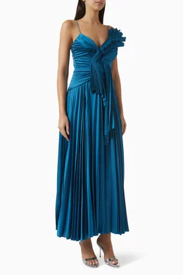 open lace back dress Acler Women's Fintry Metallic Pleated Gown - Gold