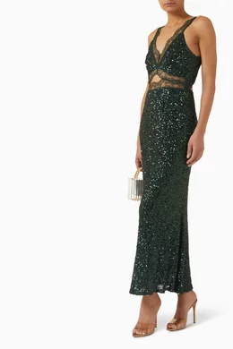 green emerald velvet dress SCHIFFER COWL NECK OPEN BACK DRAPE TIE BIAS CUT MAXI DRESS