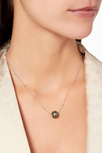 hover state of Pearl & Diamond White Gold Necklace