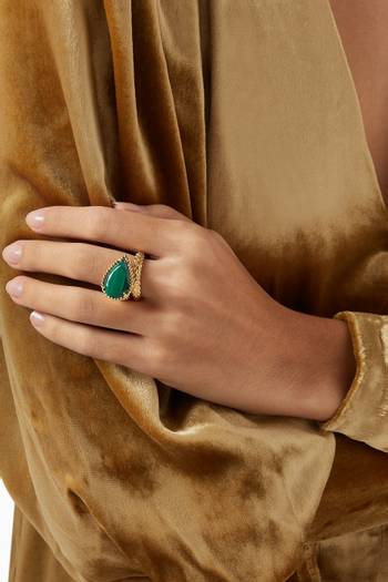hover state of Serpent Bohème L Motif Malachite Ring  in 18kt Yellow Gold    