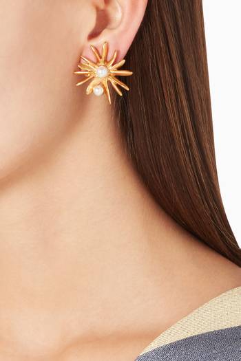 hover state of Gold Tone Pearl Starburst Earrings