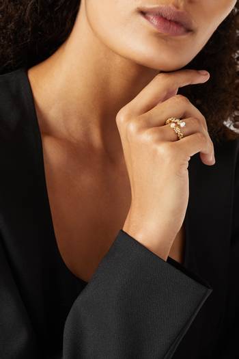 hover state of Twisted Mini Pearl Ring in 18kt Gold-Plated Brass     