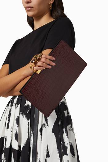 hover state of Four Ring Flat Pouch in Croc-embossed Leather      