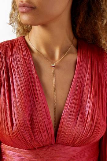 hover state of Quatre Red Edition Tie Necklace with Diamonds in 18kt Gold, Small Model