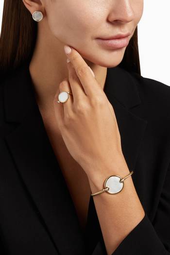 hover state of DY Elements® Button Earrings with Mother of Pearl & Pavé Diamonds in 18kt Yellow Gold