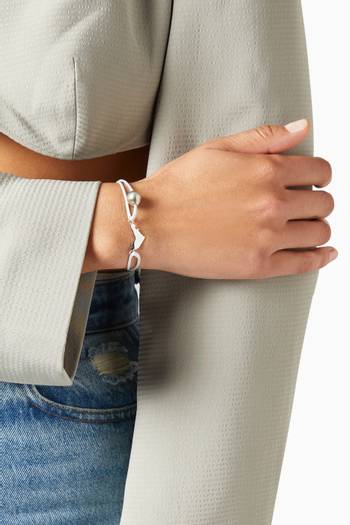 hover state of Wan Design Pearl Bracelet with UAE Map Charm in 18kt White Gold 