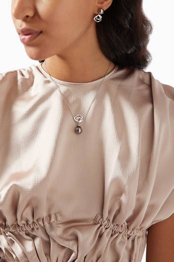 hover state of Contour Pearl Pendant with Diamonds in 18kt White Gold        