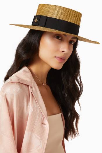 hover state of Alba Lamé Paper Hat in Straw-effect Fabric