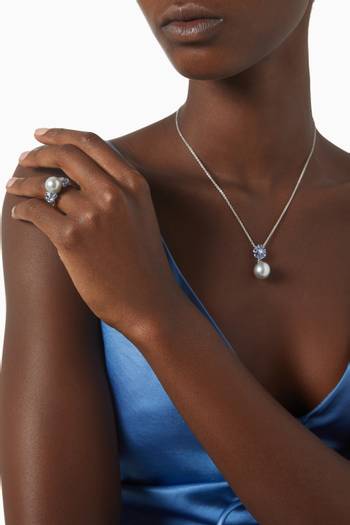 hover state of Tresor Fleur Gemstone Pearl Diamond Ring in 18kt White Gold