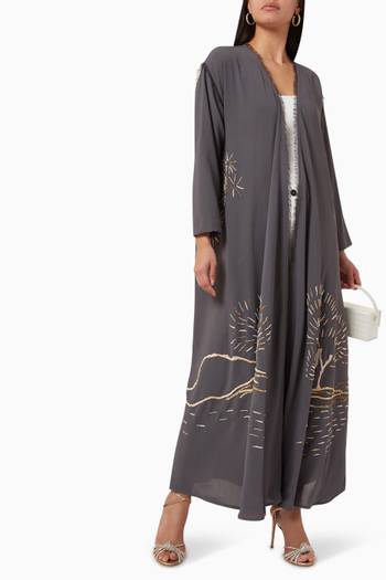 hover state of Embellished Raw-edged Abaya in Crêpe