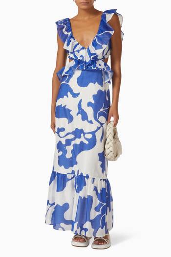 hover state of Vivi Frill Maxi Dress in Cotton-silk blend