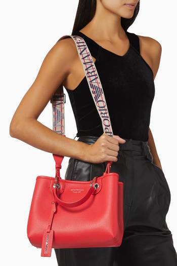 hover state of Small Logo-embossed Tote Bag in Faux Leather