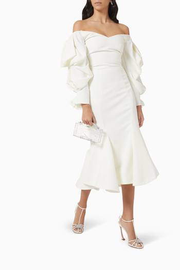 hover state of Draped Sleeve Midi Dress