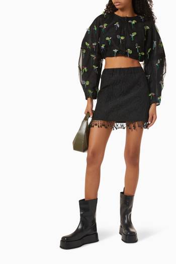 hover state of Bead-embellished Fringed Mini Skirt in Recycled Jacquard Organza