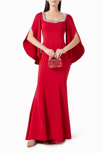 hover state of Crystal-trim Cape Sleeves Gown