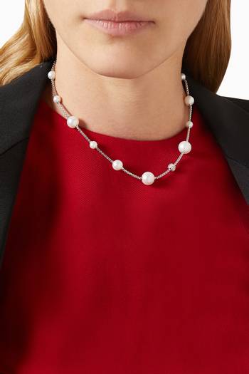 hover state of Pearl & Pavé Diamond Necklace in Sterling Silver