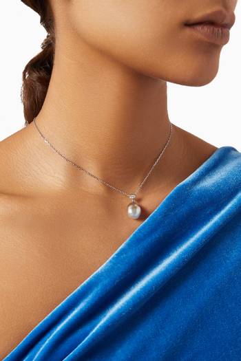 hover state of Baroque Pearl Necklace with Diamond in 18kt White Gold