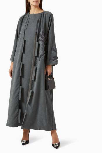 hover state of Terry Floral-embroidered Abaya in Crepe