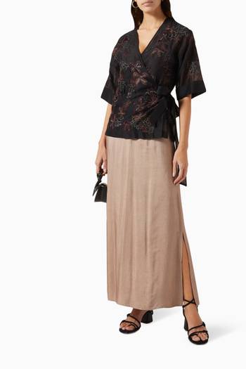 hover state of Sheer Wrap Top & Textured Dress Set in Chanderi Silk