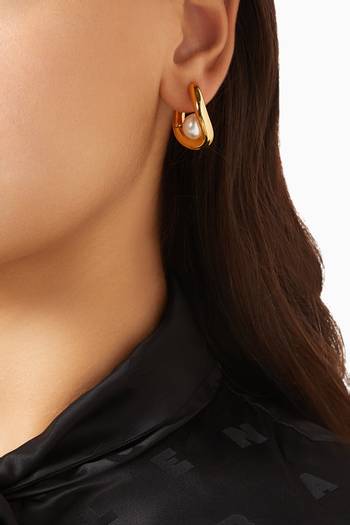 hover state of Loop Pearl Earrings in Gold-toned Brass