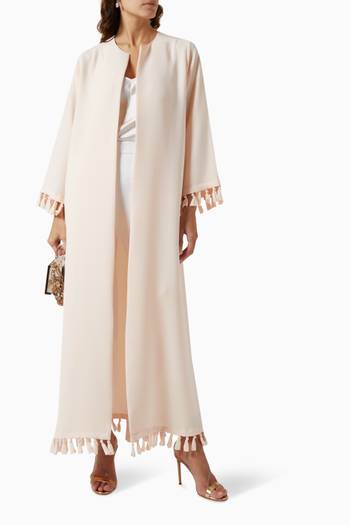 hover state of Knotted Tassel-tipped Abaya in Crepe