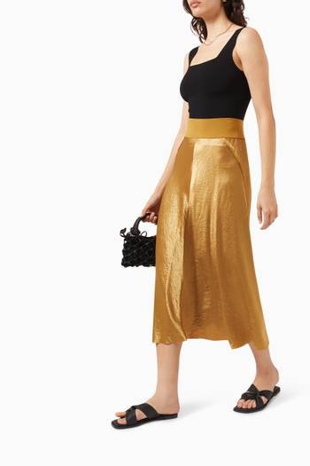 hover state of Rib-trim Raw-edge Skirt in Japanese Naia™ Satin