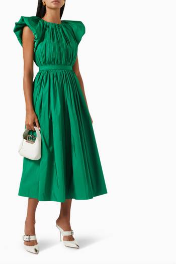 hover state of Pleated Open-back Midi Dress in Polyfaille