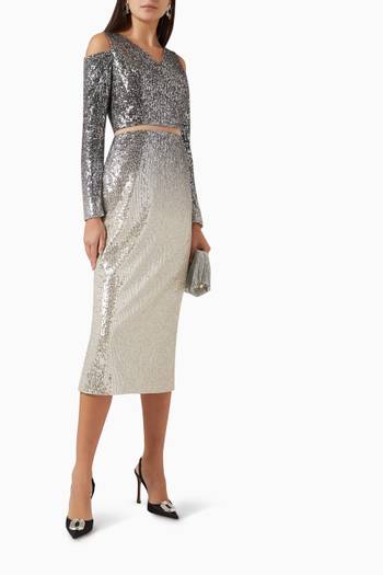 hover state of V-neck Midi Dress in Ombre-sequins