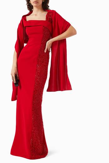 hover state of Embellished Maxi Dress in Crepe