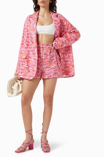 hover state of Floral Pattern Shorts in Linen