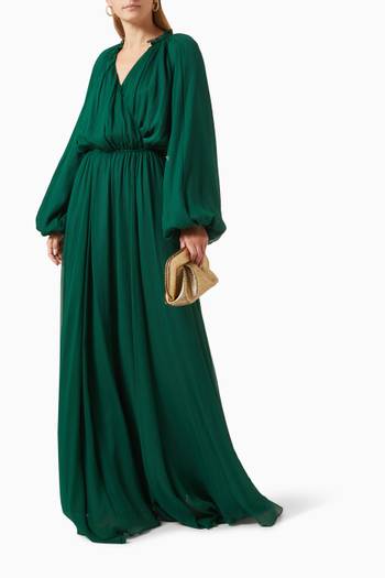 hover state of Gathered Maxi Dress in Silk-chiffon