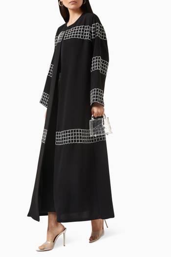 hover state of Square Lace Panels Abaya in Crepe