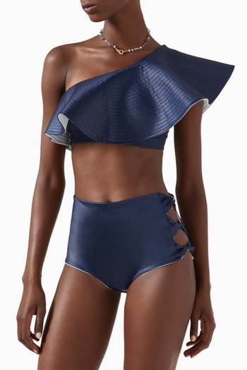 hover state of Sunset Waves Bikini Top in Lycra