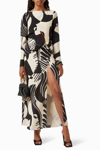 hover state of Realisme Abstract-print Twist Maxi Dress in Silk-crepe