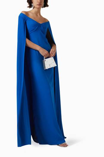 hover state of Off-shoulder Cape Column Gown in Crepe