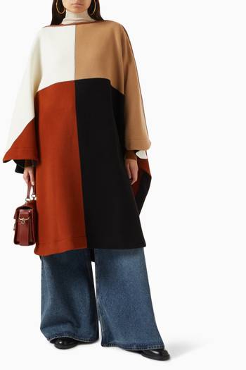 hover state of Colour-block Poncho in Wool-blend