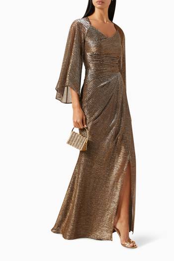 hover state of Pleated Sequin-embellished Gown in Metallic-voile