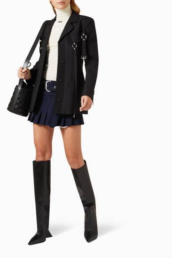 hover state of Belted Pleated Mini Skirt in Stretch Wool