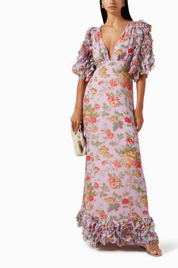 hover state of Floral-print Ruffled Maxi Dress in Georgette