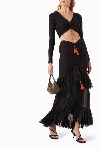 hover state of Ruffled Drawstring Skirt in Modal-jersey